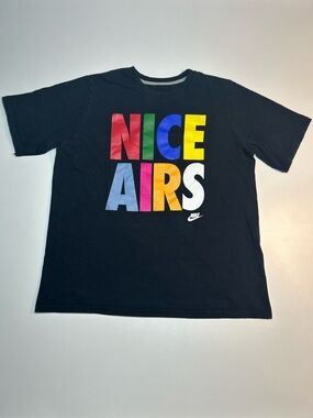 Nike "Nice Airs" Statement Verbage Graphic T-Shirt Black Multi-Color